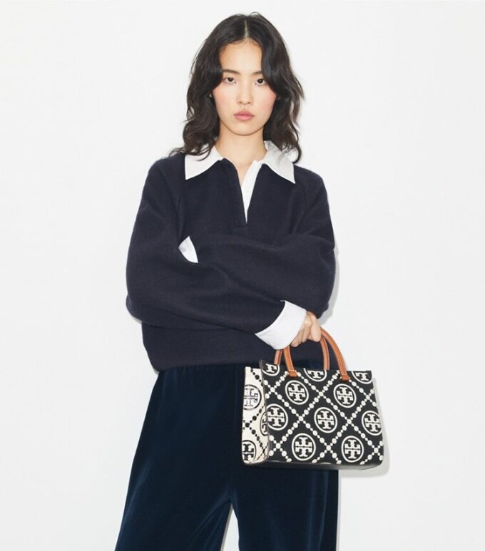 T Monogram Contrast Embossed Top-Handle Tote T Monogram Contrast Embossed Top-Handle Tote