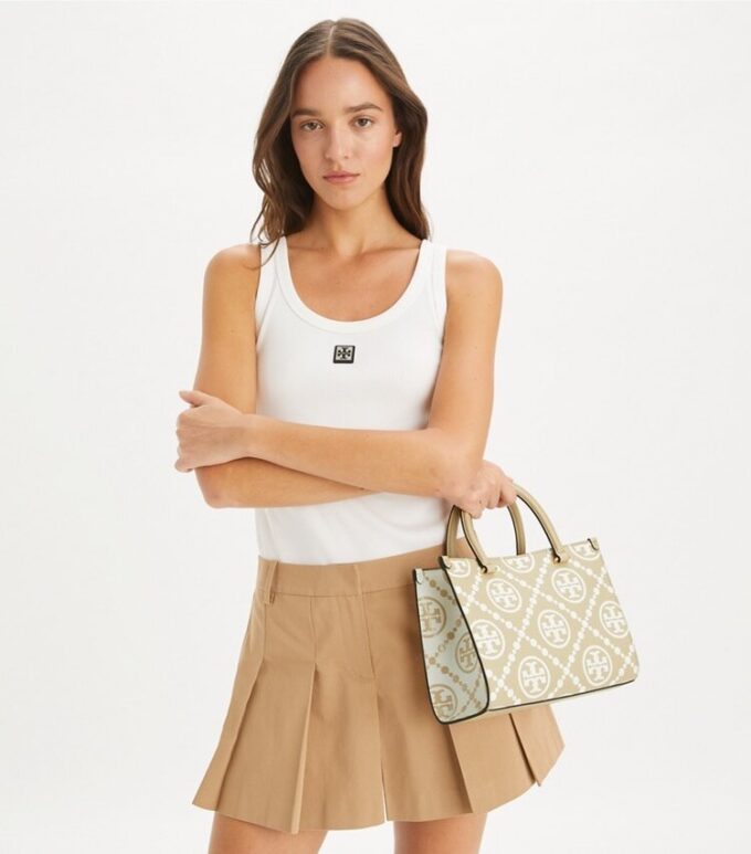 T Monogram Contrast Embossed Top-Handle Tote T Monogram Contrast Embossed Top-Handle Tote