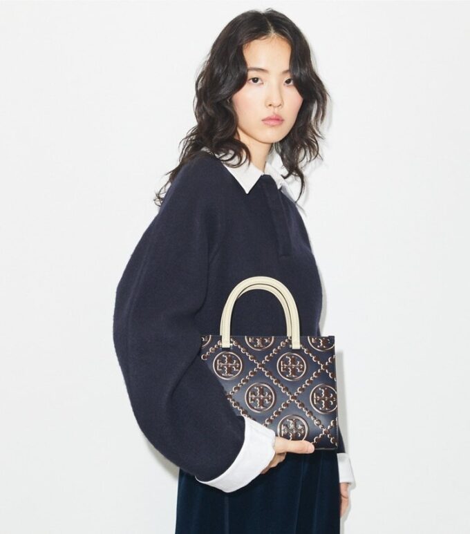 T Monogram Contrast Embossed Top-Handle Tote T Monogram Contrast Embossed Top-Handle Tote