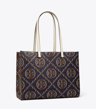 T Monogram Contrast Embossed Tote