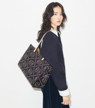 T Monogram Contrast Embossed Tote
