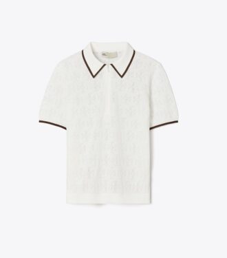 T Monogram Cotton Pointelle Zip Polo