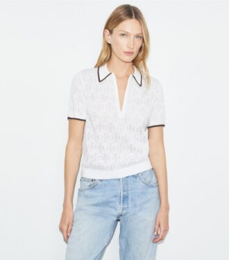 T Monogram Cotton Pointelle Zip Polo
