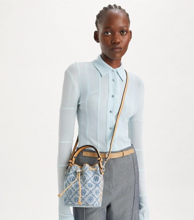 T Monogram Denim Mini Bucket Bag T Monogram Denim Mini Bucket Bag
