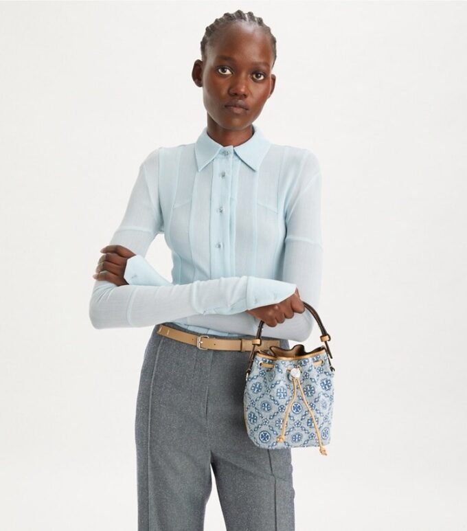 T Monogram Denim Mini Bucket Bag T Monogram Denim Mini Bucket Bag