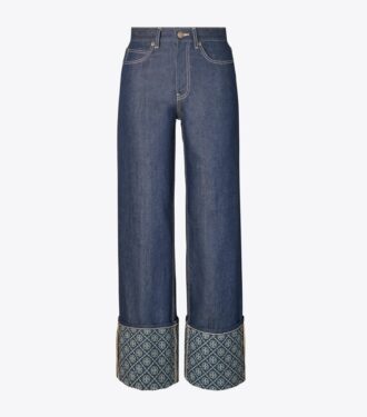 T Monogram Kontrastmanschettade raka jeans