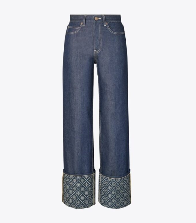 T Monogram Kontrastmanschettade raka jeans T Monogram Kontrastmanschettade raka jeans
