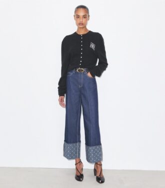 T Monogram Kontrastmanschettade raka jeans