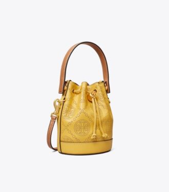 T Monogram Perforerad läder mini-hinkväska