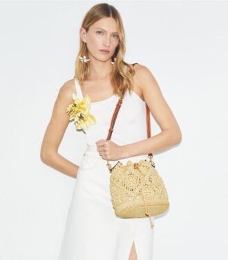 T Monogram Raffia Bucket Bag