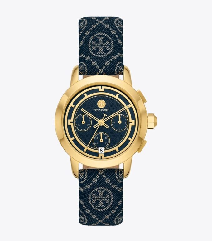 T Monogram Tory Watch, läder/guldfärgat rostfritt stål