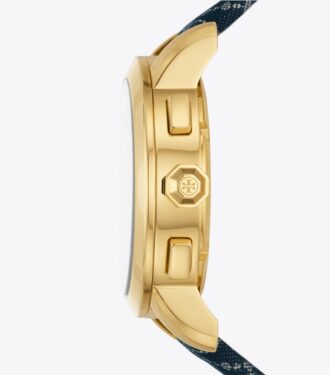 T Monogram Tory Watch, läder/guldfärgat rostfritt stål