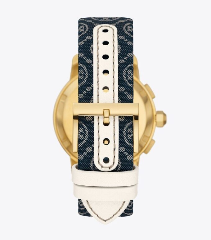 T Monogram Tory Watch, läder/guldfärgat rostfritt stål