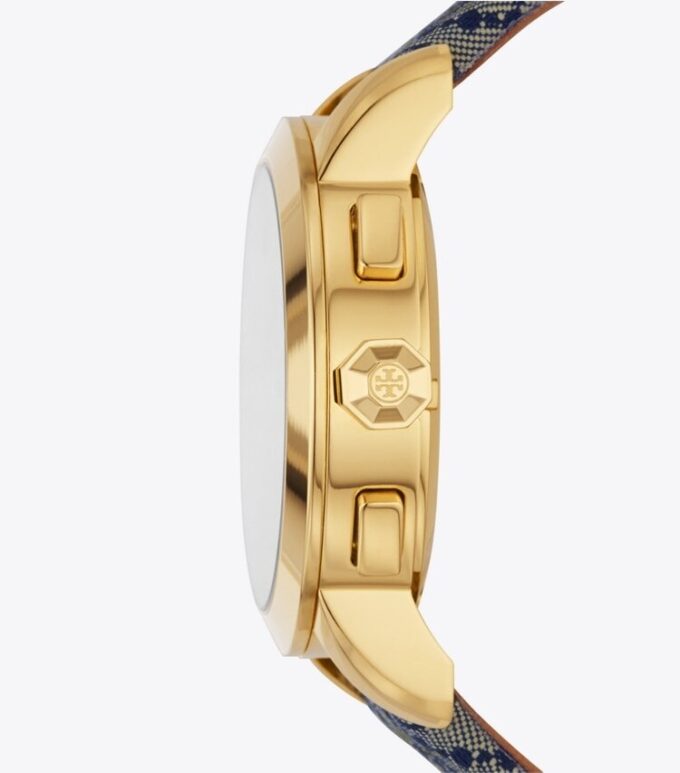 T Monogram Tory Watch, marinblå/guldfärgat rostfritt stål, 37 x 37 mm T Monogram Tory Watch, marinblå/guldfärgat rostfritt stål, 37 x 37 mm