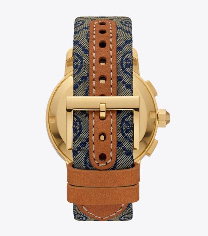T Monogram Tory Watch, marinblå/guldfärgat rostfritt stål, 37 x 37 mm T Monogram Tory Watch, marinblå/guldfärgat rostfritt stål, 37 x 37 mm
