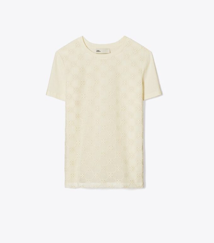 T-shirt med logotyp i spets