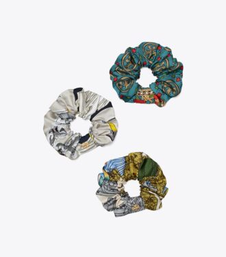 Tryckta, dekorerade silkes scrunchies, set om 3
