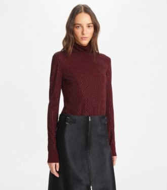Turtleneck i viskosjersey med dekorationer