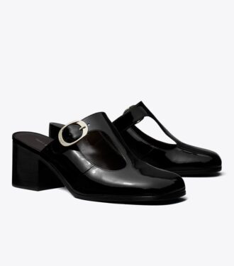 Violett mule med T-rem och klack Violett mule med T-rem och klack